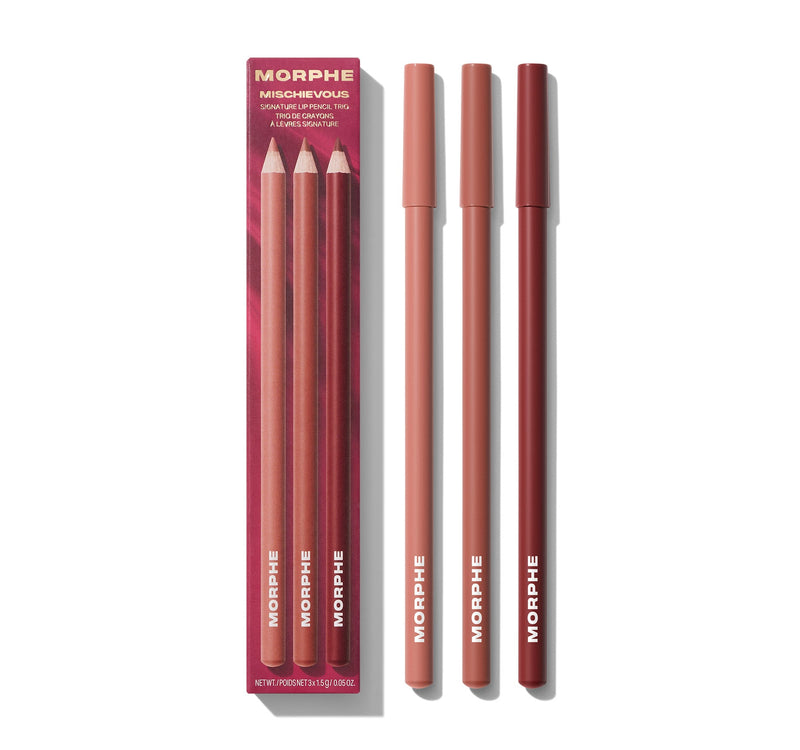 Morphe lipstick pencils with packaging on a white background
