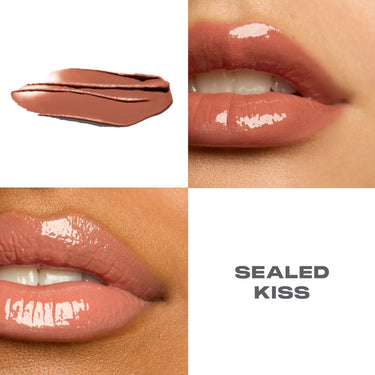 {Sealed Kiss}
Lipstick swatch and application on lips with 