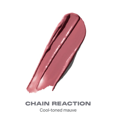 {Chain Reaction}
Cool-toned mauve lipstick swatch on a white background with 