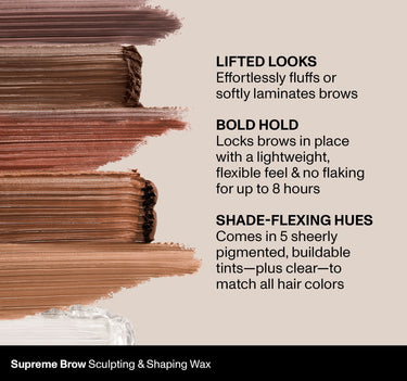 LIFTED LOOKS- Effortlessly fluffs or softly laminates brow | BOLD HOLD- Locks brows in place with a lightweight, flexible feel & no flaking for up to 8 hours | SHADE-FLEXING HUES- Comes in 5 sheerly pigmented, buildable tints-plus clear-to match all hair colors {Java}