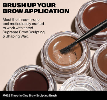 M625 Three-in-One Brow Sculpting Brush | BRUSH UP YOUR BROW APPLICATION- Meet the three-in-one tool meticulously crafted to work with tinted Supreme Brow Sculpting & Shaping Wax.