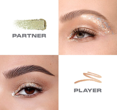 Mixed Signals Dual-Ended Cream & Liquid Shadow Stick - Partner / Player - macro on figure  {Partner/Player}