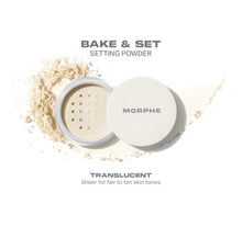 Morphe bake & set setting powder with open container on a white background-view-3