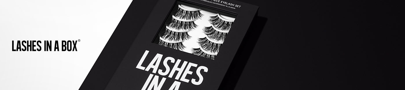 LASHES IN A BOX logo with LASHES IN A BOX eyelash set