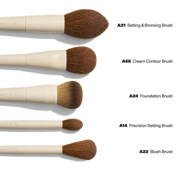 Signature Face 5-Piece Brush Set - Brush set includes: A21 Setting & Bronzing Brush, A58 Cream Contour Brush, A24 Foundation Brush, A14 Precision Setting Brush, A22 Blush Brush.